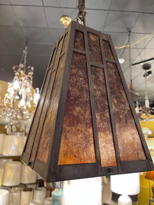 Amber mica shade with iron trim