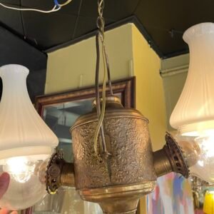 Victorian-Style Oil Lamp Chandelier with Milk Glass Shades