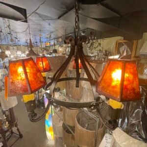 Rustic Wrought Iron Chandelier with Mica Shades