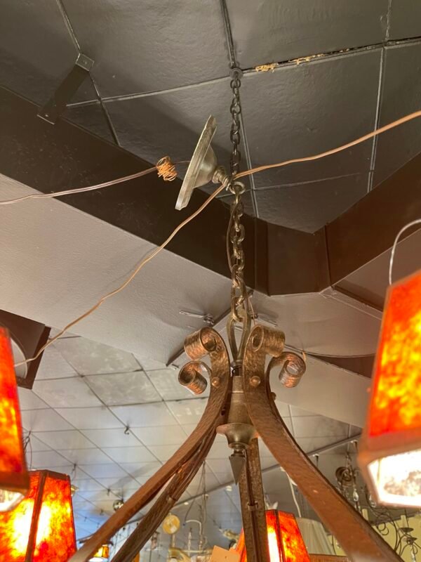 Rustic Wrought Iron Chandelier with Mica Shades - Image 4