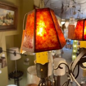 Rustic Wrought Iron Chandelier with Mica Shades
