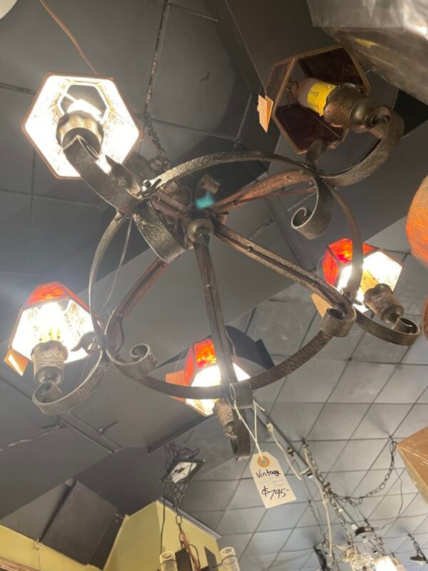 Bottom view of rustic light fixture