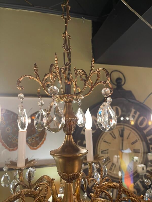 Top view of French chandelier with crystal accents