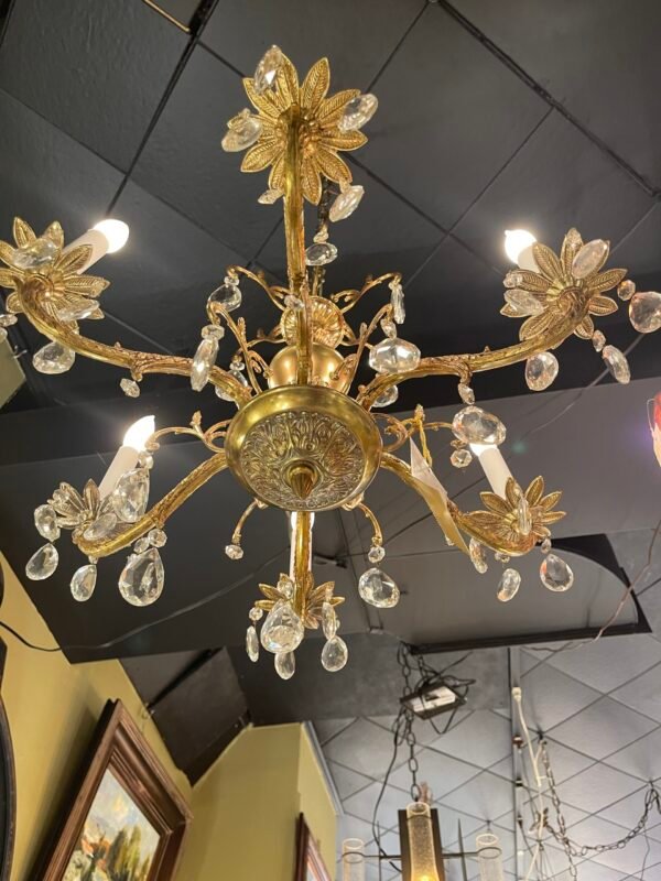 French 6-arm bronze chandelier with crystals