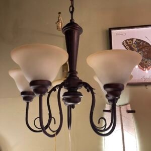 Traditional Bronze 5-Light Chandelier with Frosted Bell Shades