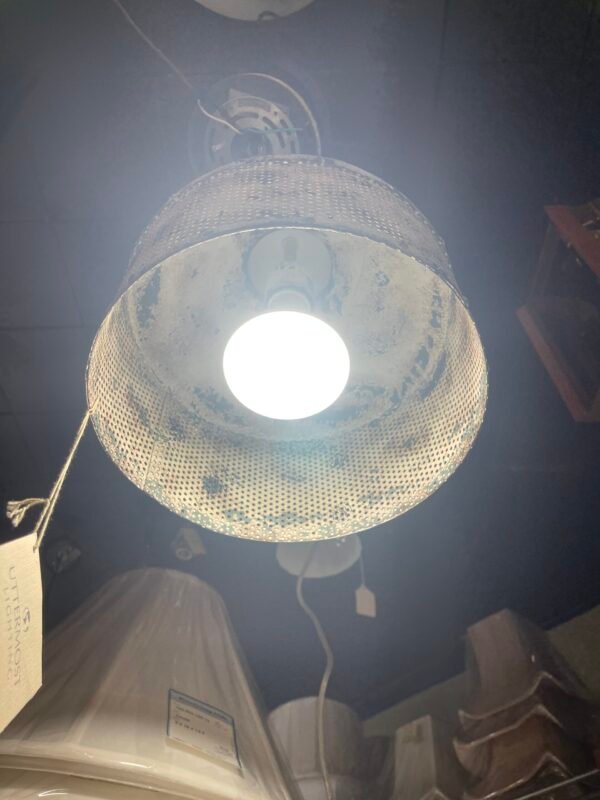 Industrial pendant light with perforated metal shade