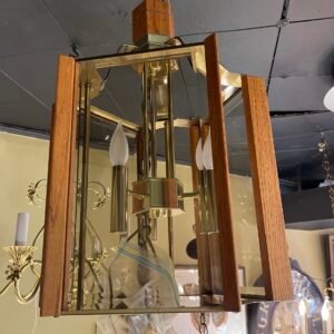 Vintage Brass and Oak Framed Lantern Pendant