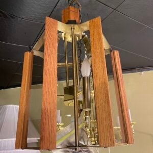 Vintage Brass and Oak Framed Lantern Pendant
