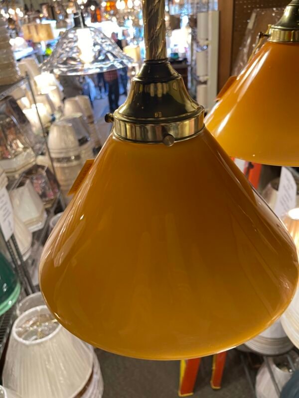 Amber Glass Cone Pendant with Brass Collar - Image 5