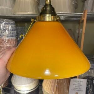 Amber Glass Cone Pendant with Brass Collar