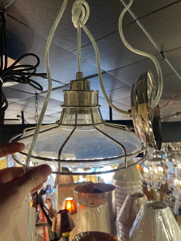Chrome and glass caged pendant light