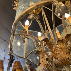Antique Floral Lantern Chandelier with Glass Case