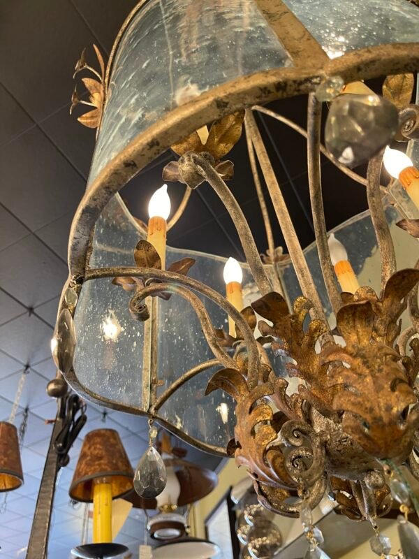 French country style chandelier with curved glass panels