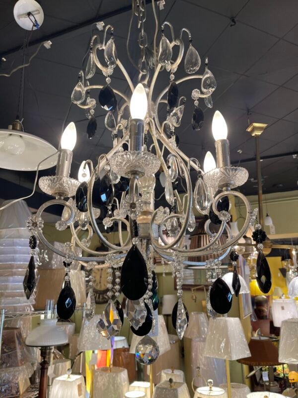 Silver chandelier with black and clear crystals