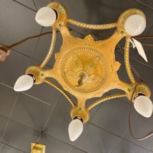 Ornate Neoclassical Revival Ceiling Fixture with Frosted Flame Bulbs