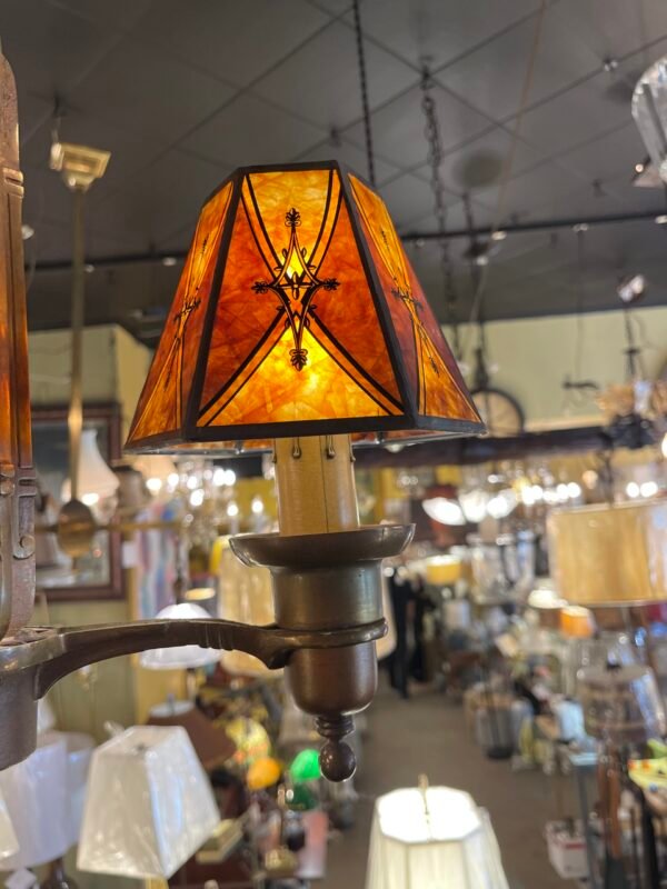 Mission-style chandelier with mica shades