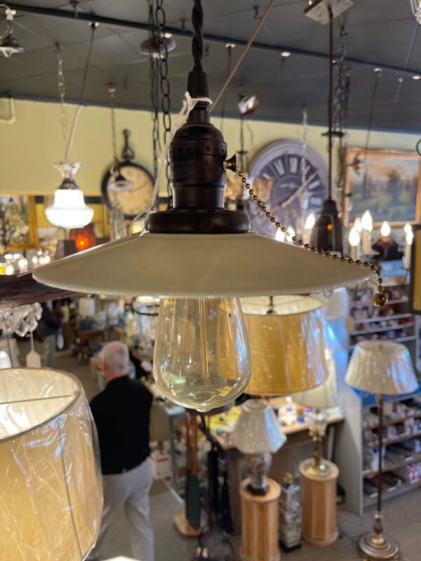 White enamel pendant light with brass socket
