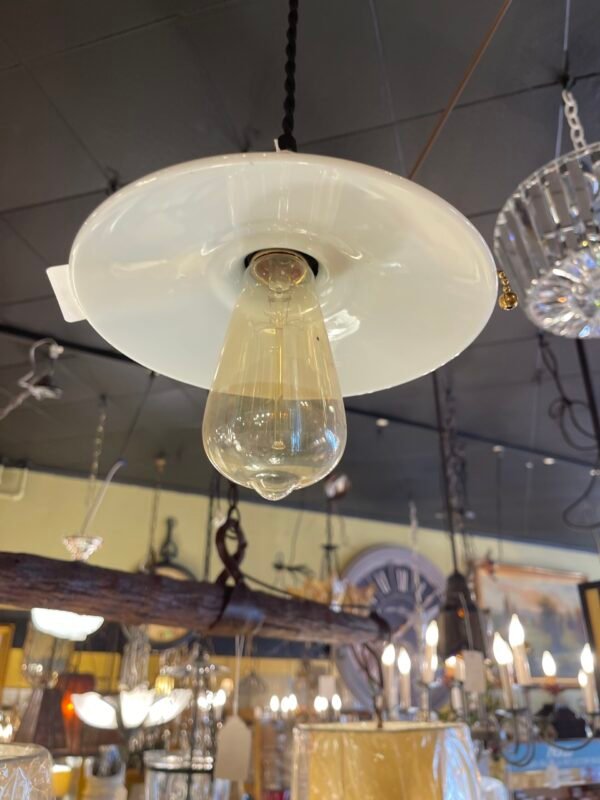Small hanging enamel shade with pull chain