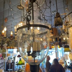 Etched Glass Bell Jar Lantern Chandelier