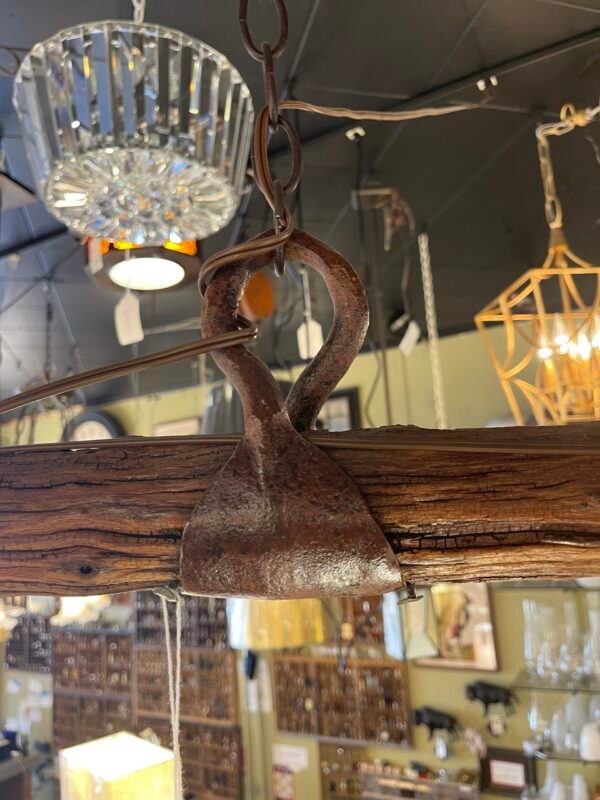 Reclaimed wood and iron light fixture