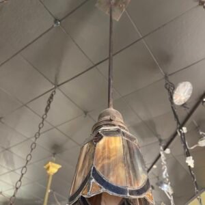 Antique Slag Glass Pendant – Mission Style Caramel Panels