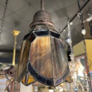 Antique Slag Glass Pendant – Mission Style Caramel Panels