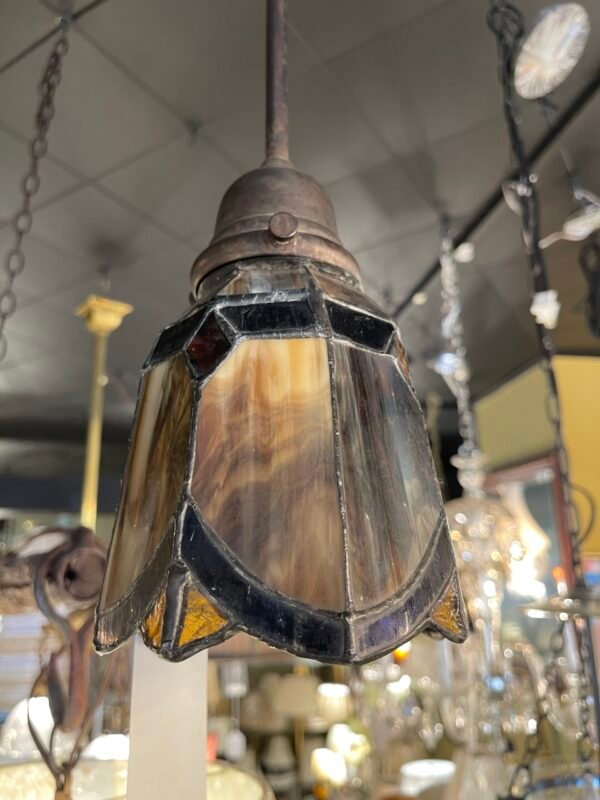 Amber and brown stained glass hanging lamp
