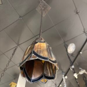 Antique Slag Glass Pendant – Mission Style Caramel Panels