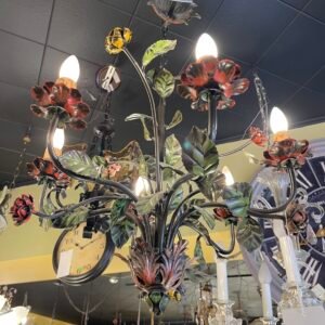 Vintage Floral Chandelier – Hand-Painted Italian Style with Roses