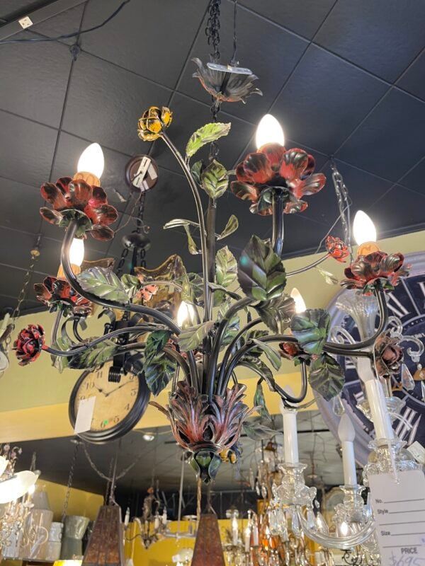 Hand-painted floral iron chandelier