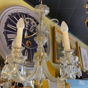 Vintage Murano Style Glass Chandelier – 4-Light with Crystal Prisms