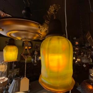 4-Light Antique Flush Mount with Yellow Iridized Glass Shades