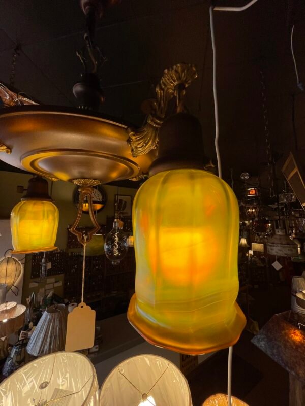 Five light chandelier with iridescent handblown glass