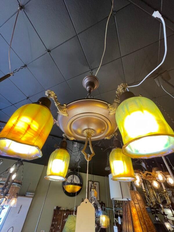 Vintage art glass hanging light fixture