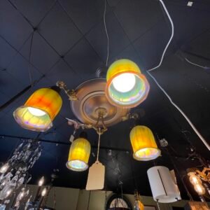 4-Light Antique Flush Mount with Yellow Iridized Glass Shades