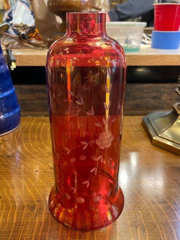Ruby Red Etched Floral Glass Chimney Shade