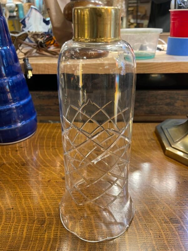 Clear Glass Shade with Diamond Cut Pattern and Brass Collar