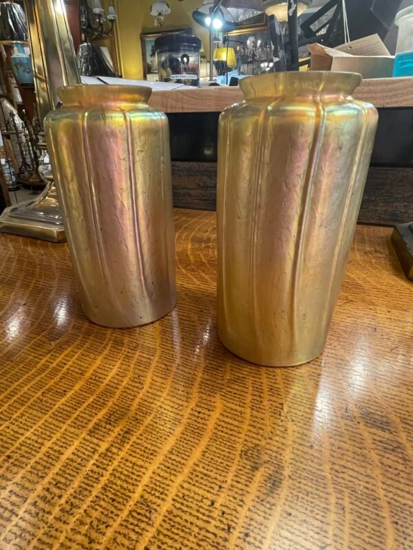 Pair of Iridescent Gold Swirl Column Shades